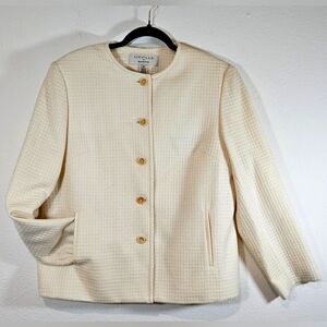 VTG Saville Womens Preppy Career Single Breasted Tweed Wool Jacket Sz 12 Cream